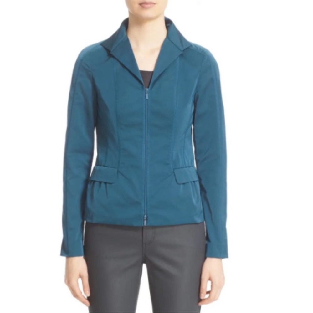Lafayette 148 NY Nala Teal Zip Front Career Blazer Jacket Travel Size 12 - Picture 3 of 16